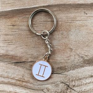 Gemini gold white zodiac keychain handmade gift Star sign spiritual hippie cute